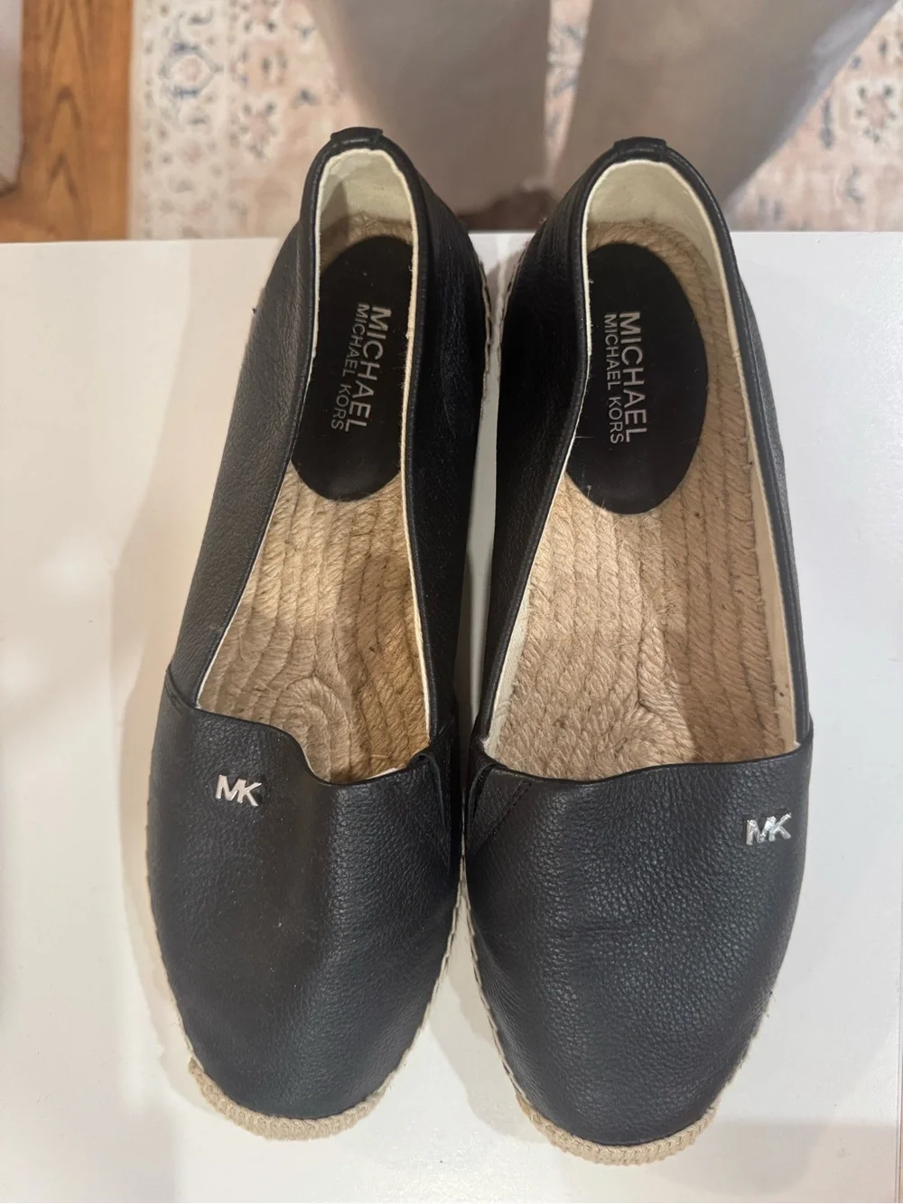 Michael Kors Black Slip-On Espadrille Flats with MK Accent